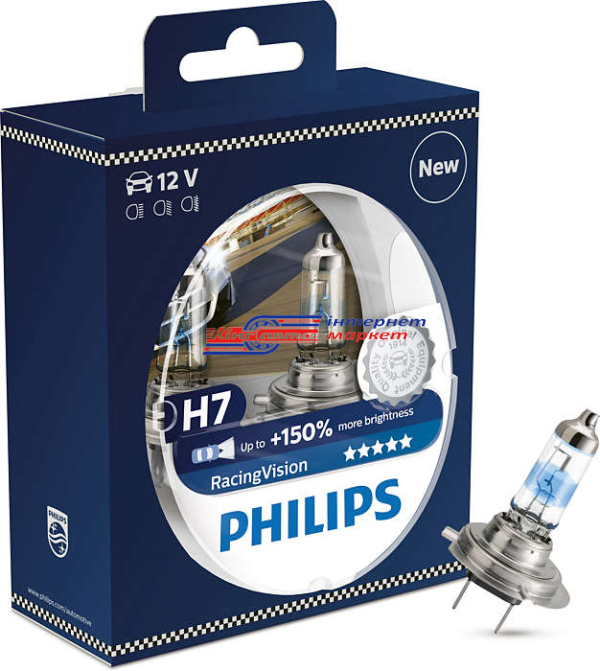Автолампа Philips H7 RacingVision +150% 12V 55W 12972RVS2 (2 шт.)