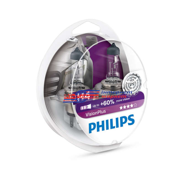Автолампа Philips H4 VisionPlus 12V 60/55W 12342VPS2 (2 шт.)
