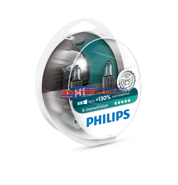 Автолампа Philips H1 X-tremeVision+150% 12V 55W 12258XVS2 (2 шт.)