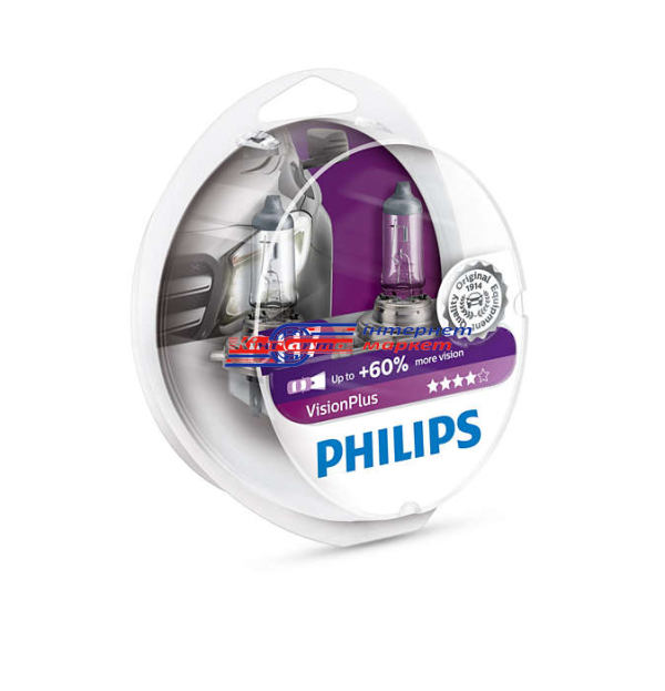 Автолампа Philips H7 VisionPlus 60% 12V 55W 12972VPS2 (2 шт.)