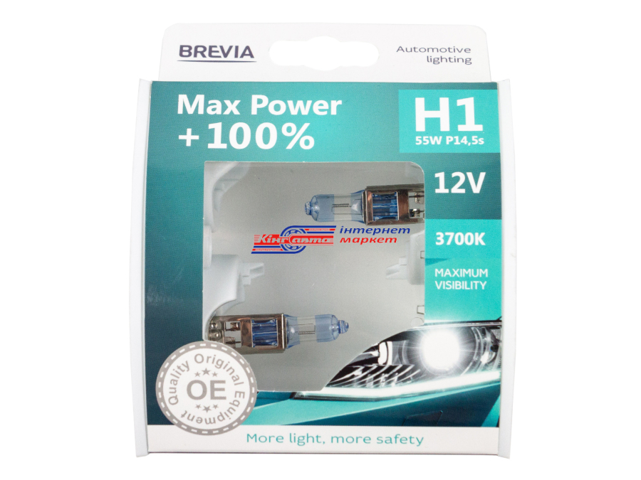 Автолампа BREVIA H1 Max Power +100% 12V\55W (12010MPS-HCB, к-т.)