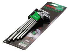 Набір ключів кутових, Torx, Hex Набір ключів кутових Torx з отвором TOPTUL 9 пр. (подовжені)