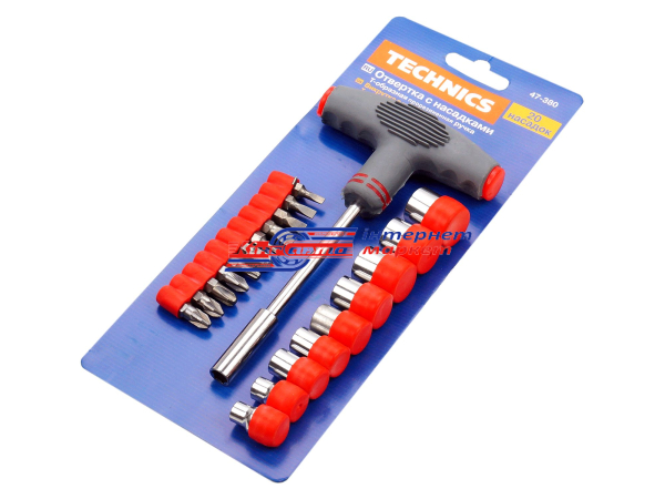 Викрутка з насадками Technics універсальна 250мм з Т-подіб. гумовою ручкою+20 насадок.