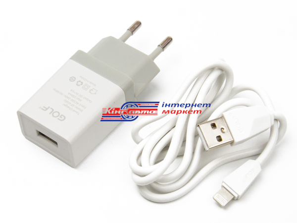 Мережевий зарядний пристрій GOLF GF-U1 Travel charger + Lightning cable 1USB 1A White