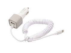 АЗУ, Зарядні пристрої Автомобільний зарядний пристрій BUDI Car charger Blue Led Lightning 1.2 m + 1USB 2.4A White