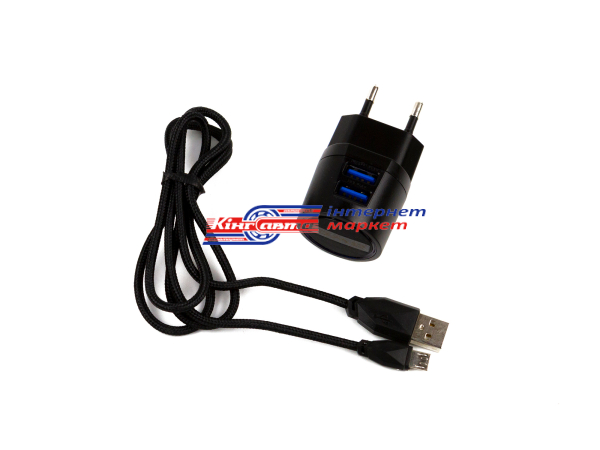 Мережевий зарядний пристрій AWEI C-900 Travel charger + Micro cable 2USB 2.1A Black
