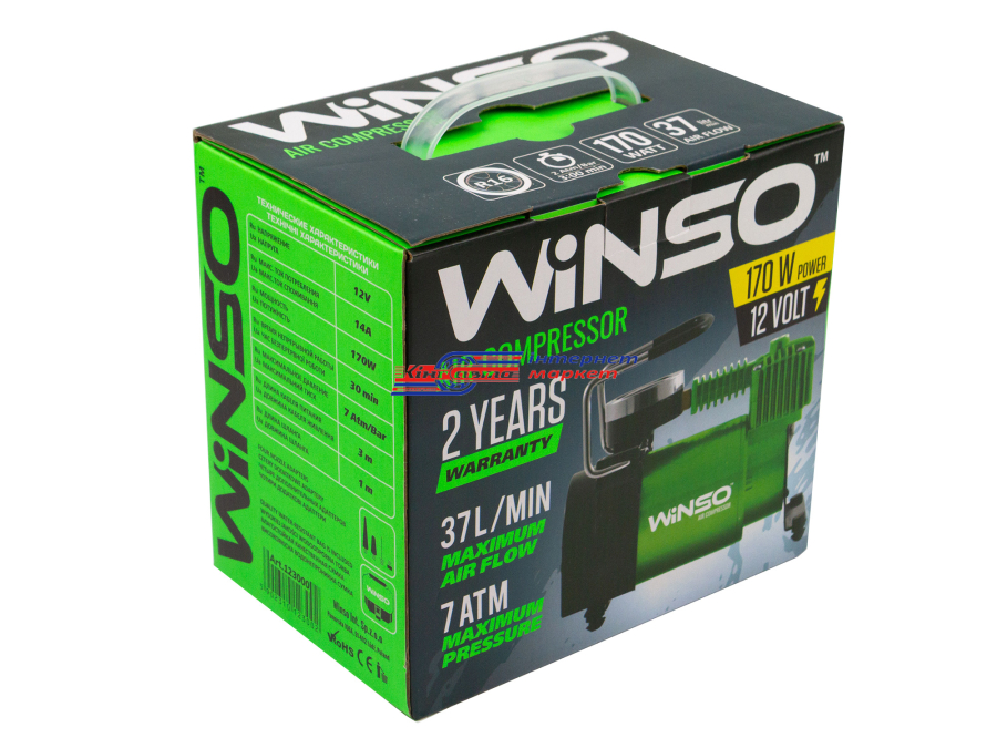 Компресор автомобільний WINSO 7 Атм, 37 л/хв.170Вт кабель 3м шланг 1м