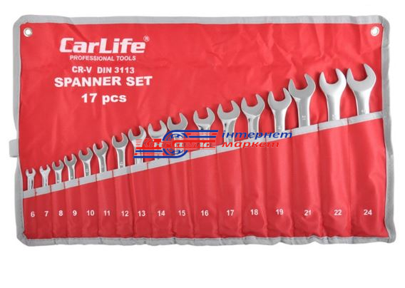 Набір ключів комбінованих CARLIFE CR-V, 17шт. 6-24 мм на полотні