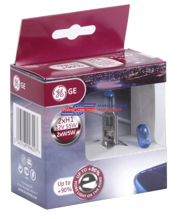 Автолампа General Electric H1 Megalight Ultra+90 12V\55W (99629-HCB, к-т.)